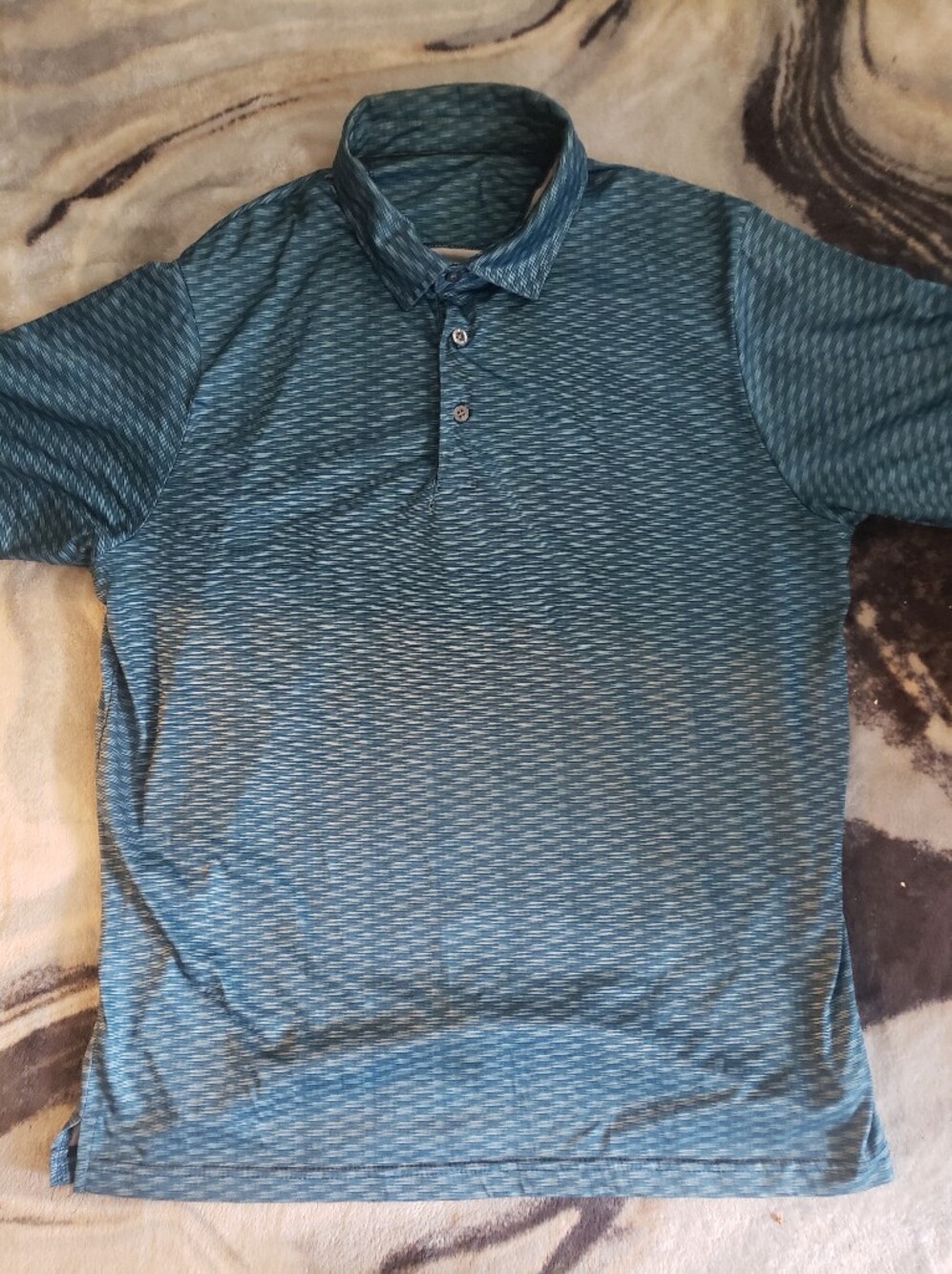 Men's Blue Patterned ¼ Button Up Polo Shirt Blue L